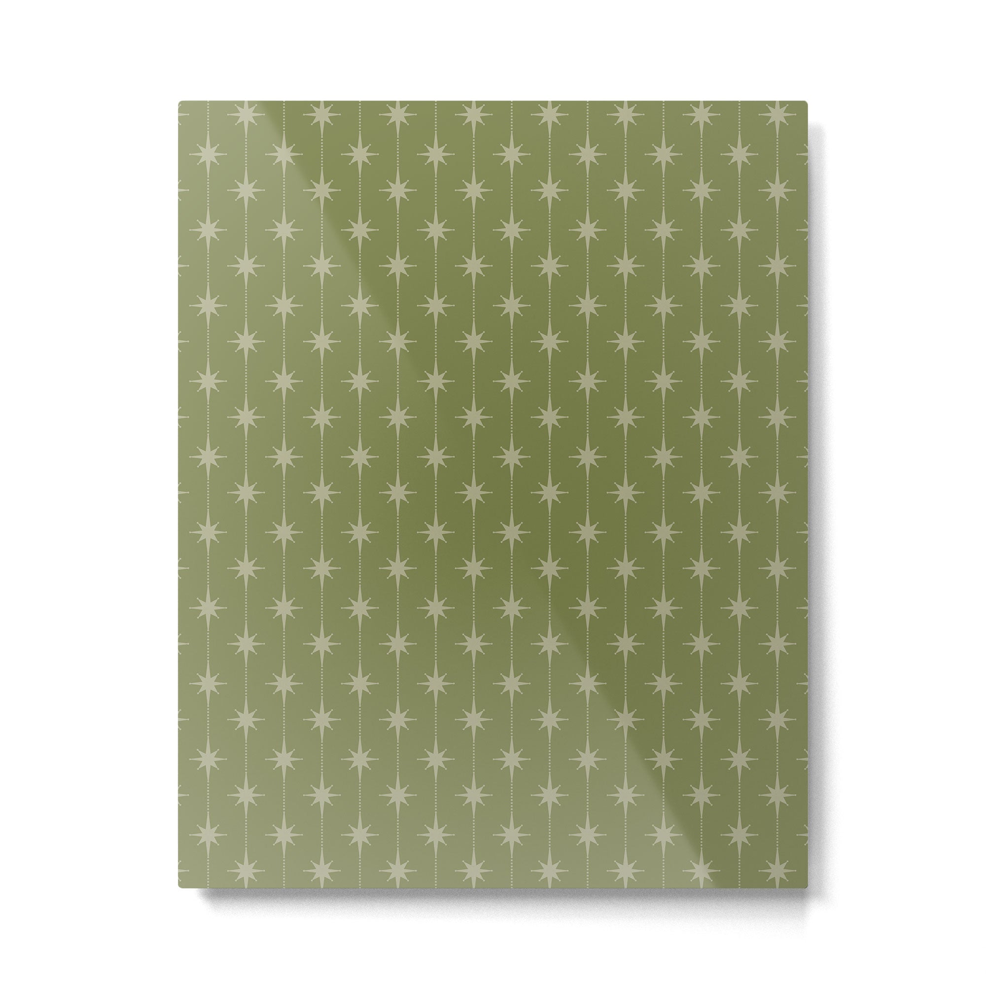Mid Century Modern Stars and Dots Pattern in Olive Green Metal Print Gallery Image 6