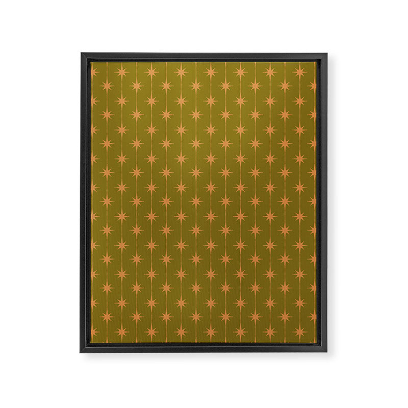 Mid Century Modern Stars and Dots Pattern in Vintage Olive Green and Orange Framed Canvas Print Gallery Image 8