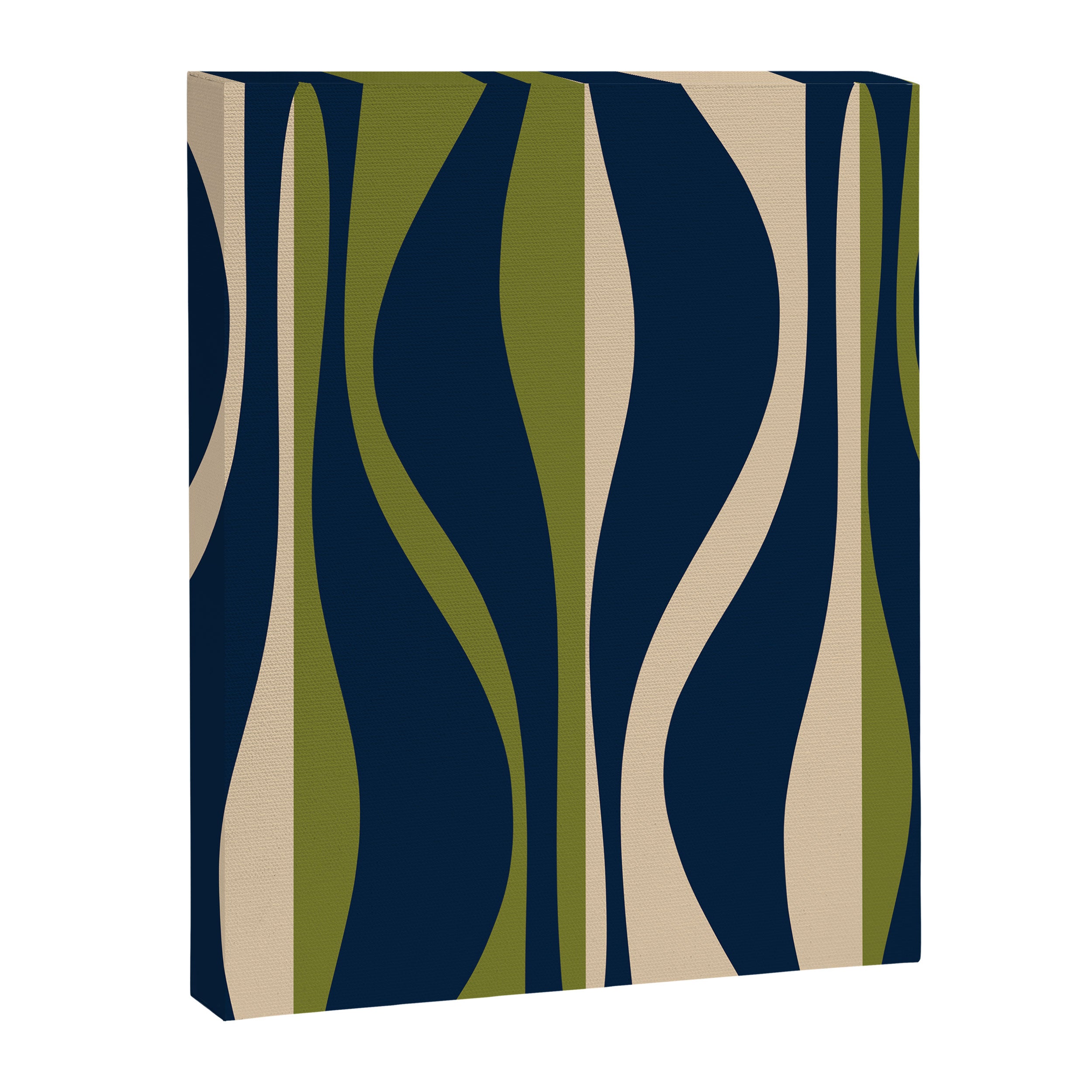 Mid Century Modern Striped Lounge Retro Ogee Pattern in Navy Blue Olive Green Beige Canvas Print Gallery Image 8