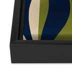 Mid Century Modern Striped Lounge Retro Ogee Pattern in Navy Blue Olive Green Beige Framed Canvas Print Gallery Image 3
