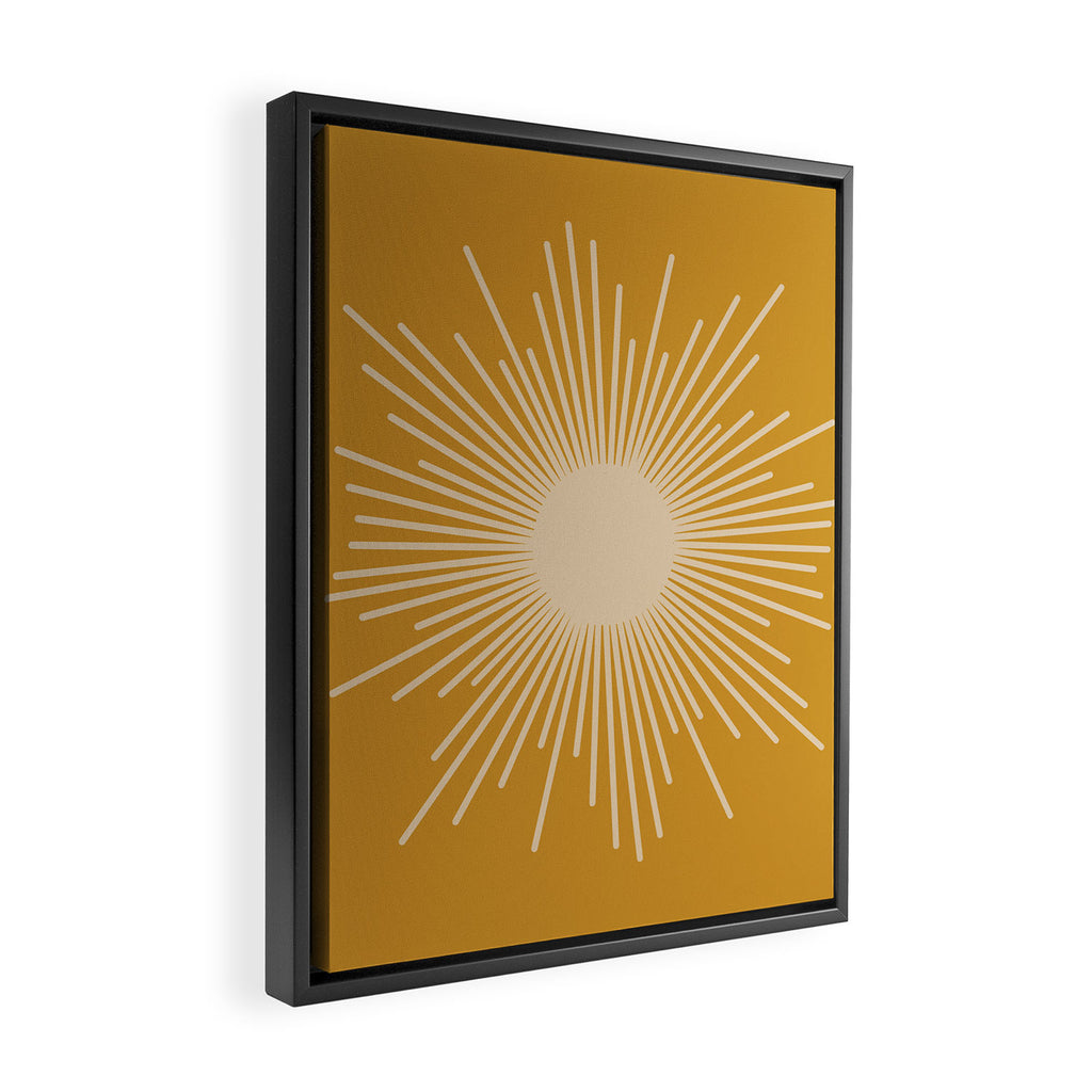 Mid Century Modern Sunburst in Dark Mustard and Beige Framed Canvas Print Gallery Image 2