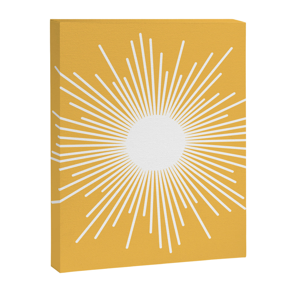 Mid Century Modern Sunburst - Minimalist Sun in Mustard Marigold Yellow and White Canvas Print Gallery Image 8