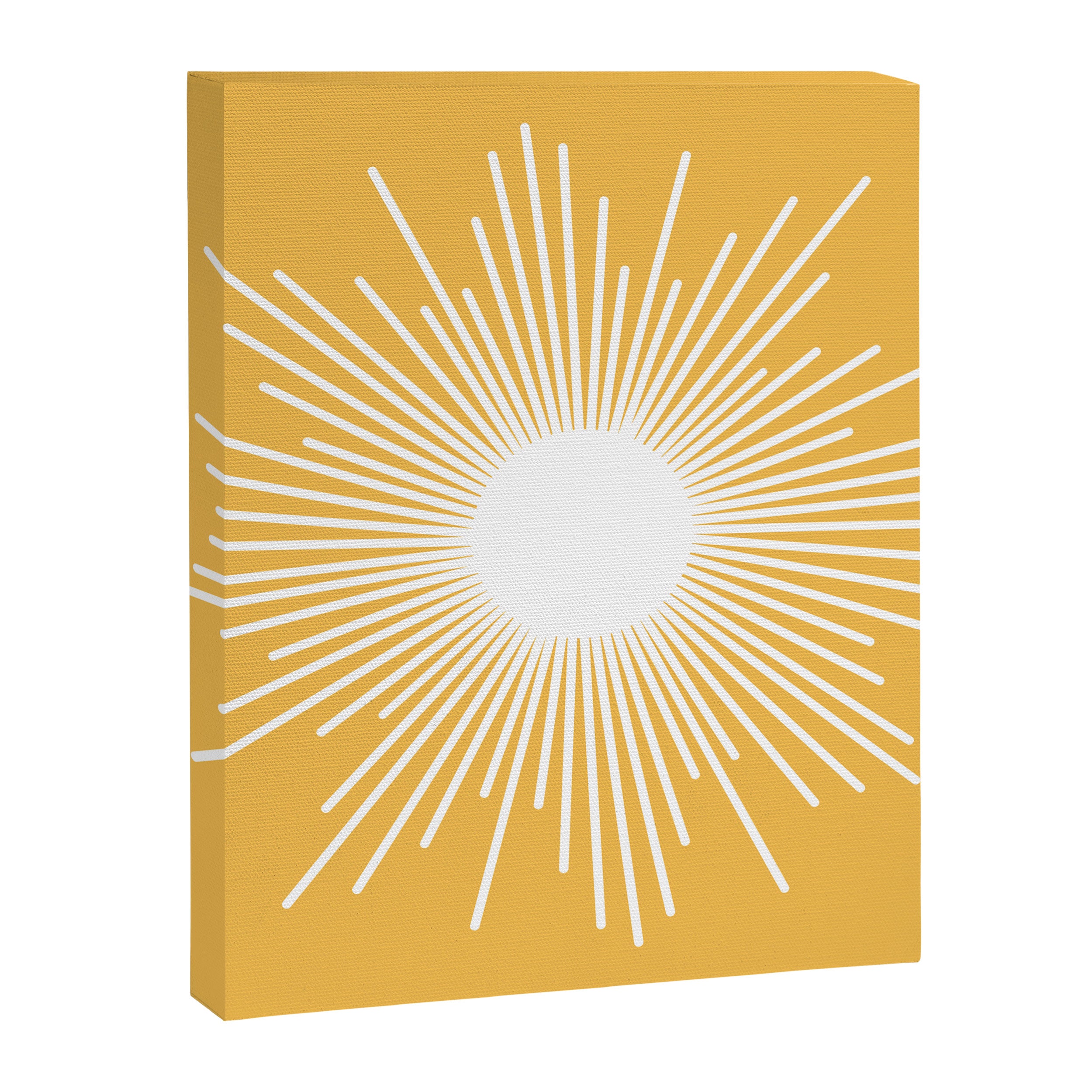 Mid Century Modern Sunburst - Minimalist Sun in Mustard Marigold Yellow and White Canvas Print Gallery Image 8
