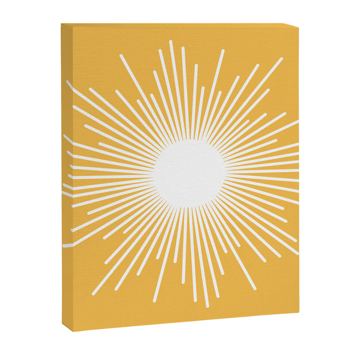 Mid Century Modern Sunburst - Minimalist Sun in Mustard Marigold Yellow and White Canvas Print Gallery Image 1