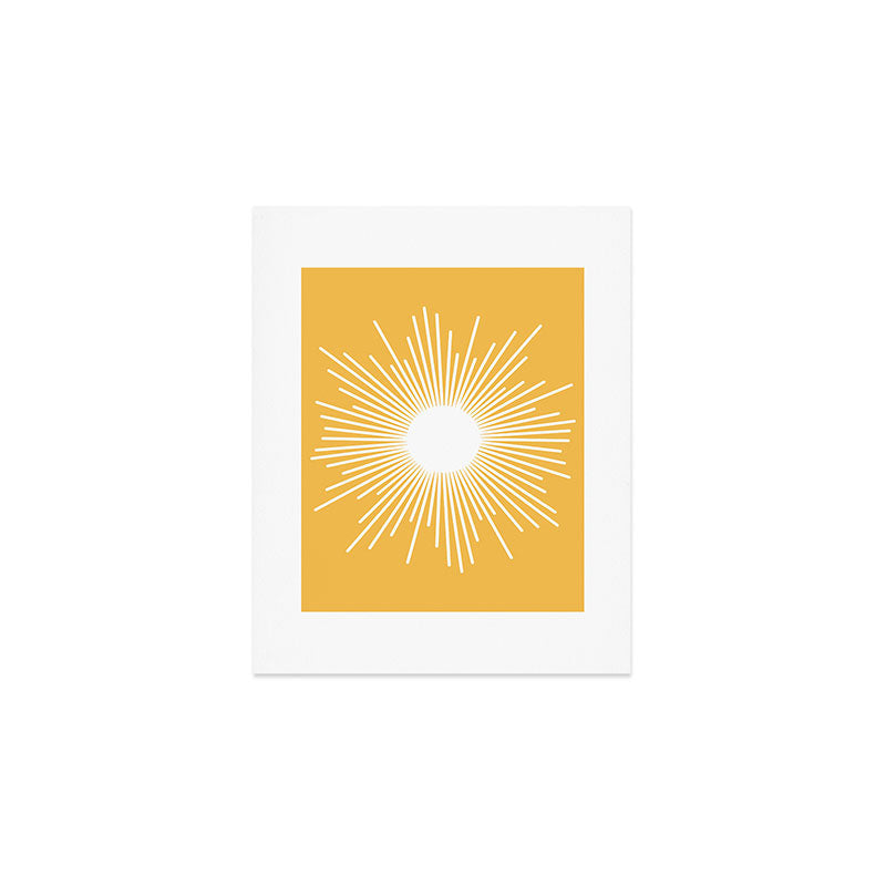 Mid Century Modern Sunburst - Minimalist Sun in Mustard Marigold Yellow and White Art Print Gallery Image 1