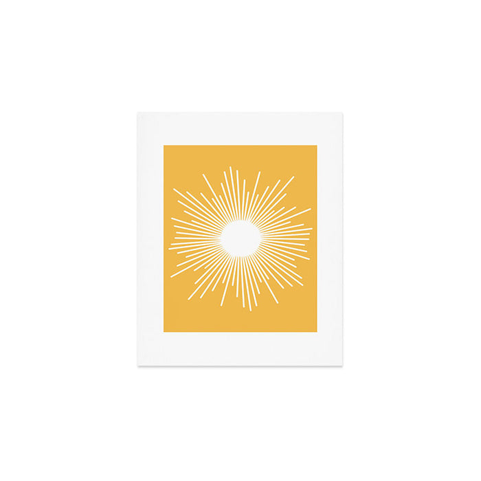 Mid Century Modern Sunburst - Minimalist Sun in Mustard Marigold Yellow and White Art Print Gallery Image 1
