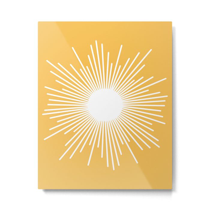 Mid Century Modern Sunburst - Minimalist Sun in Mustard Marigold Yellow and White Metal Print Gallery Image 1