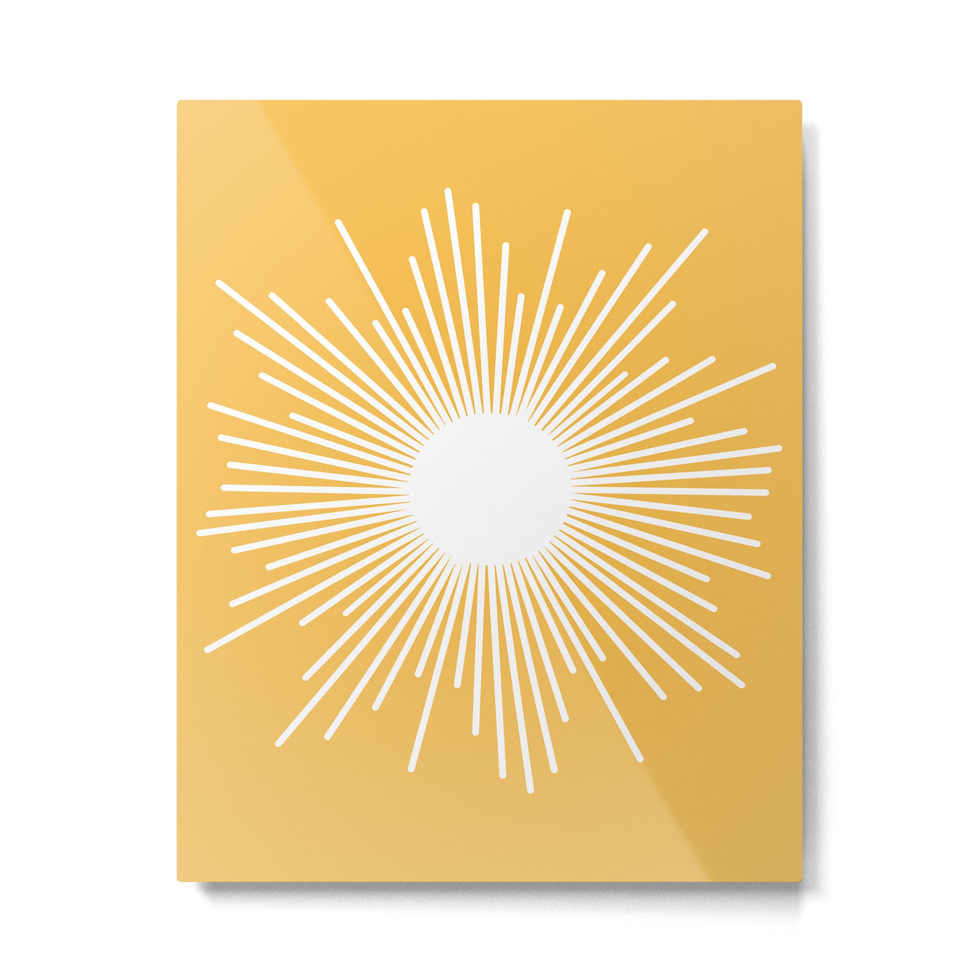 Mid Century Modern Sunburst - Minimalist Sun in Mustard Marigold Yellow and White Metal Print Gallery Image 6