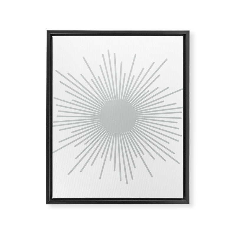 Mid Century Modern Sunburst Sun in Light Gray on White Framed Canvas Print Gallery Image 8