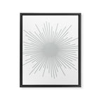 Mid Century Modern Sunburst Sun in Light Gray on White Framed Canvas Print Gallery Image 8