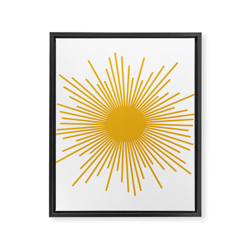 Mid Century Modern Sunburst Sun in Mustard and White Framed Canvas Print Gallery Image 8