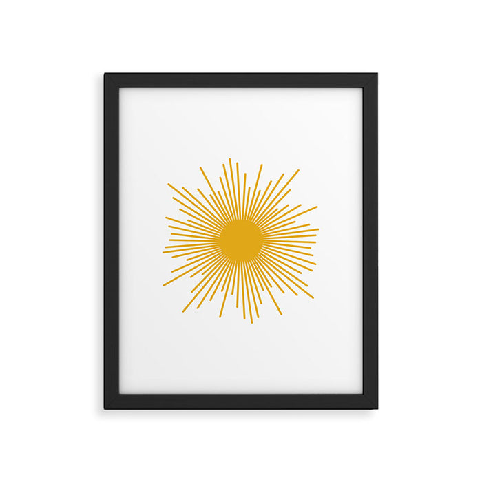 Mid Century Modern Sunburst Sun in Mustard and White Framed Art Print Gallery Image 1