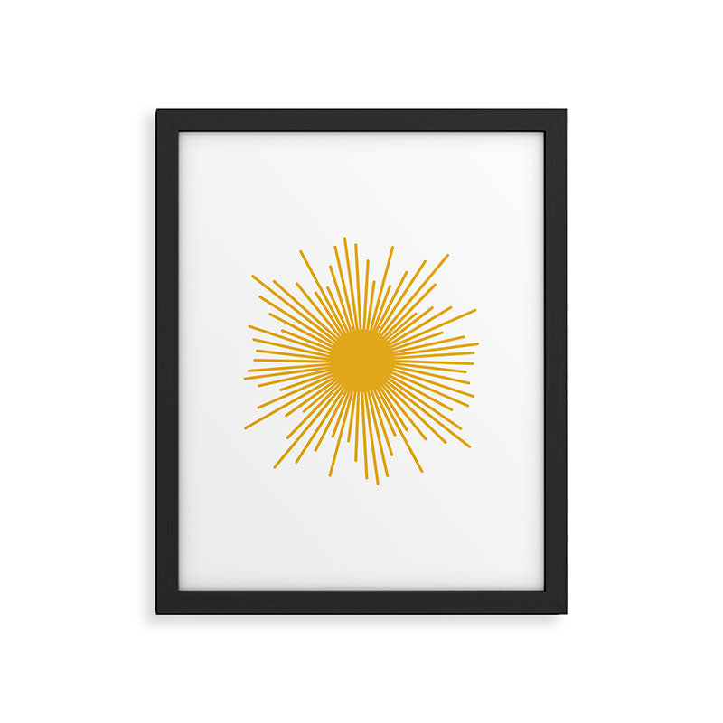 Mid Century Modern Sunburst Sun in Mustard and White Framed Art Print Gallery Image 6