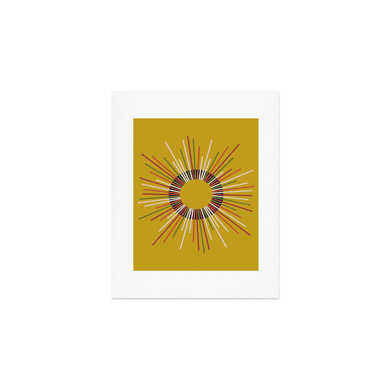 Mid Century Modern Sunburst Sun on Mustard Art Print Gallery Image 1
