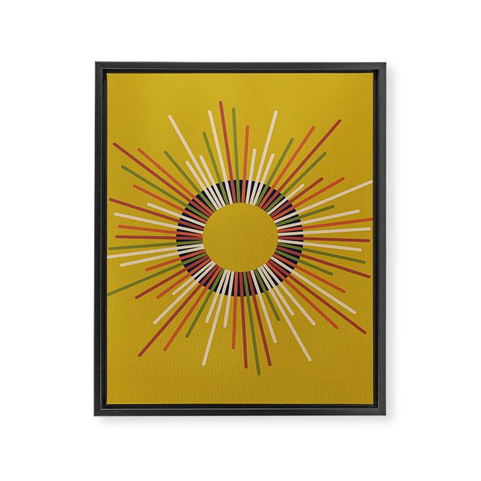 Mid Century Modern Sunburst Sun on Mustard Framed Canvas Print Gallery Image 1
