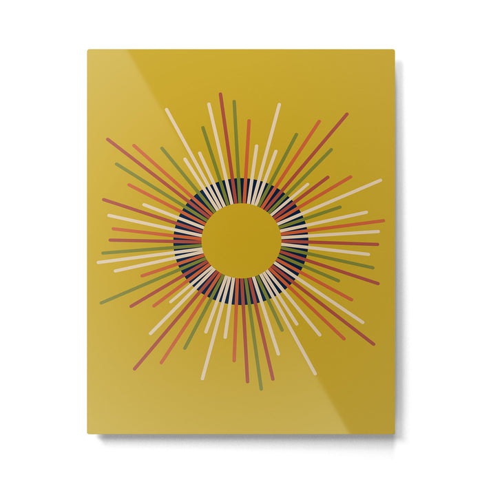 Mid Century Modern Sunburst Sun on Mustard Metal Print Gallery Image 1