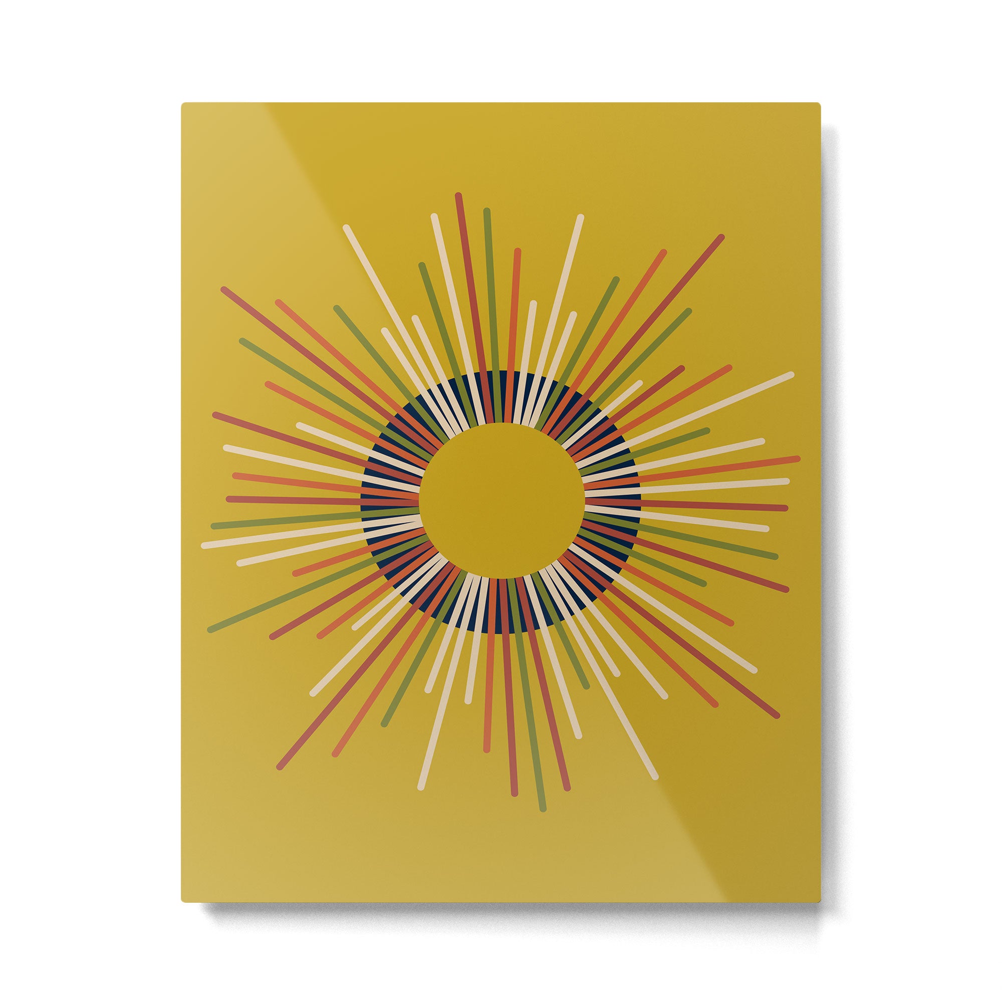 Mid Century Modern Sunburst Sun on Mustard Metal Print Gallery Image 6