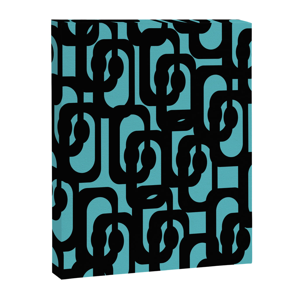 Mid Century Modern Turquoise and Black Loop Pattern Canvas Print Gallery Image 8