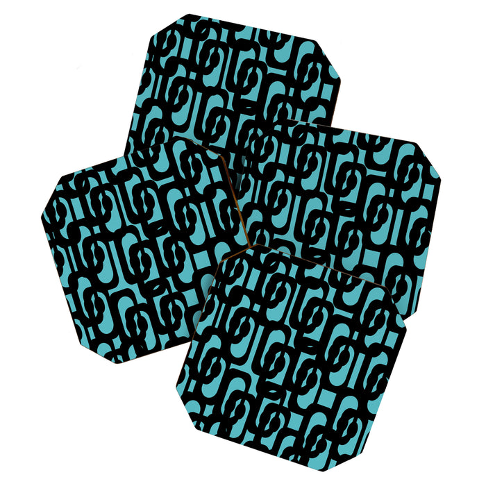Mid Century Modern Turquoise and Black Loop Pattern Coaster Gallery Image 1
