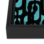 Mid Century Modern Turquoise and Black Loop Pattern Framed Canvas Print Gallery Image 3