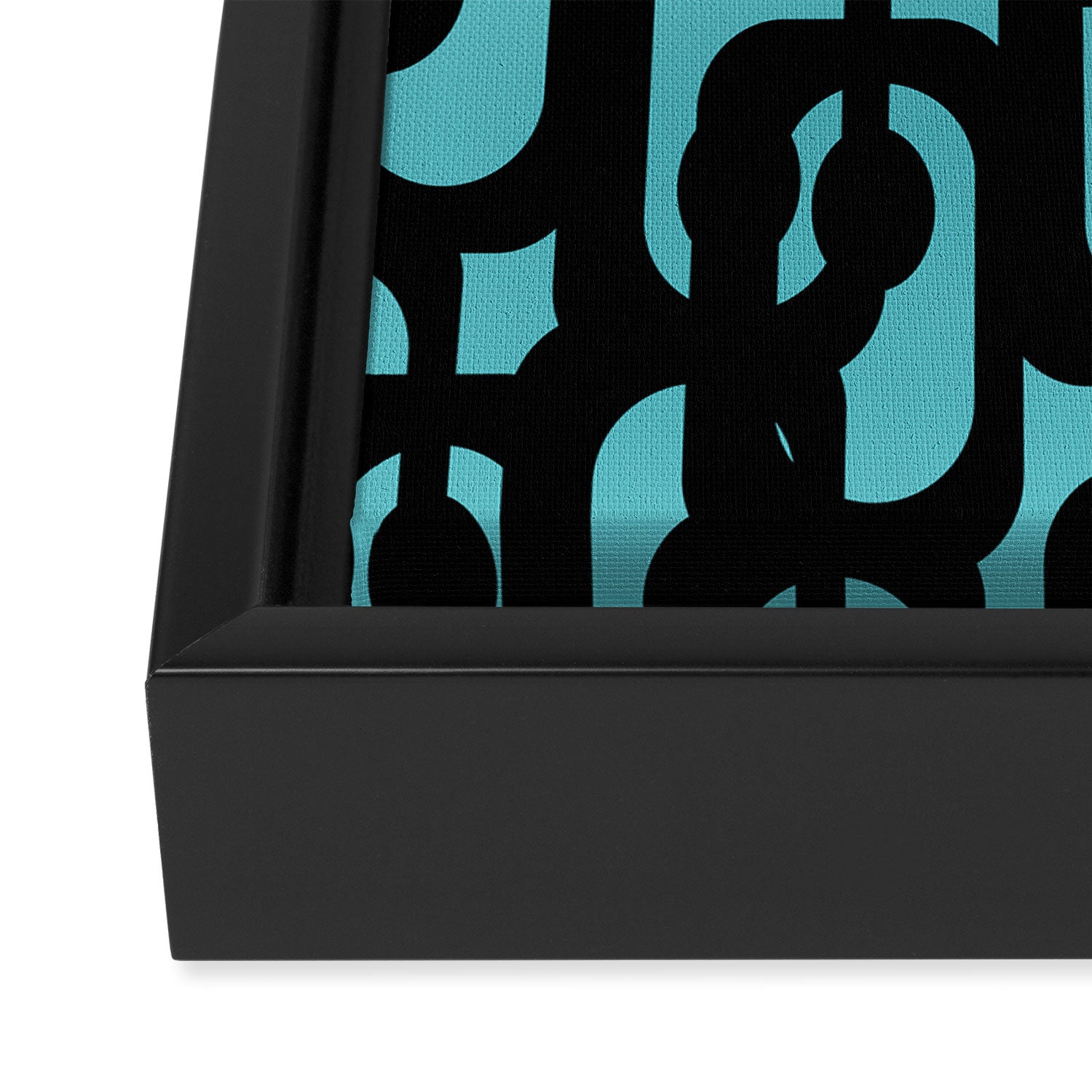 Mid Century Modern Turquoise and Black Loop Pattern Framed Canvas Print Gallery Image 3