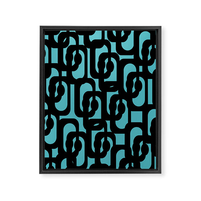 Mid Century Modern Turquoise and Black Loop Pattern Framed Canvas Print Gallery Image 1