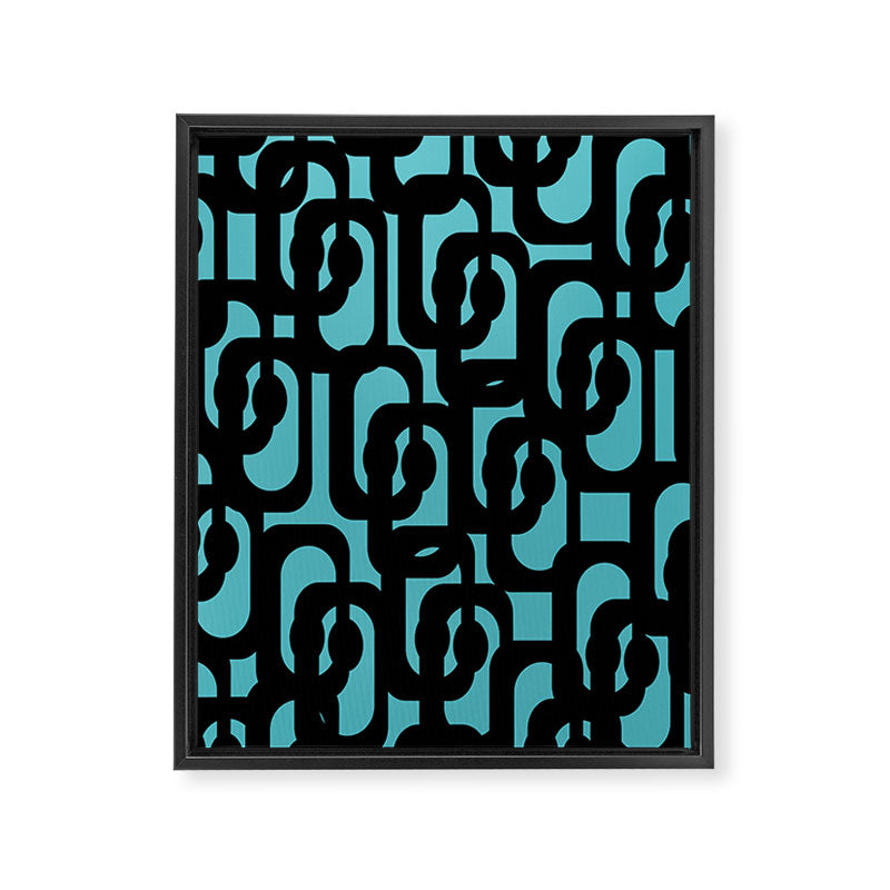 Mid Century Modern Turquoise and Black Loop Pattern Framed Canvas Print Gallery Image 8