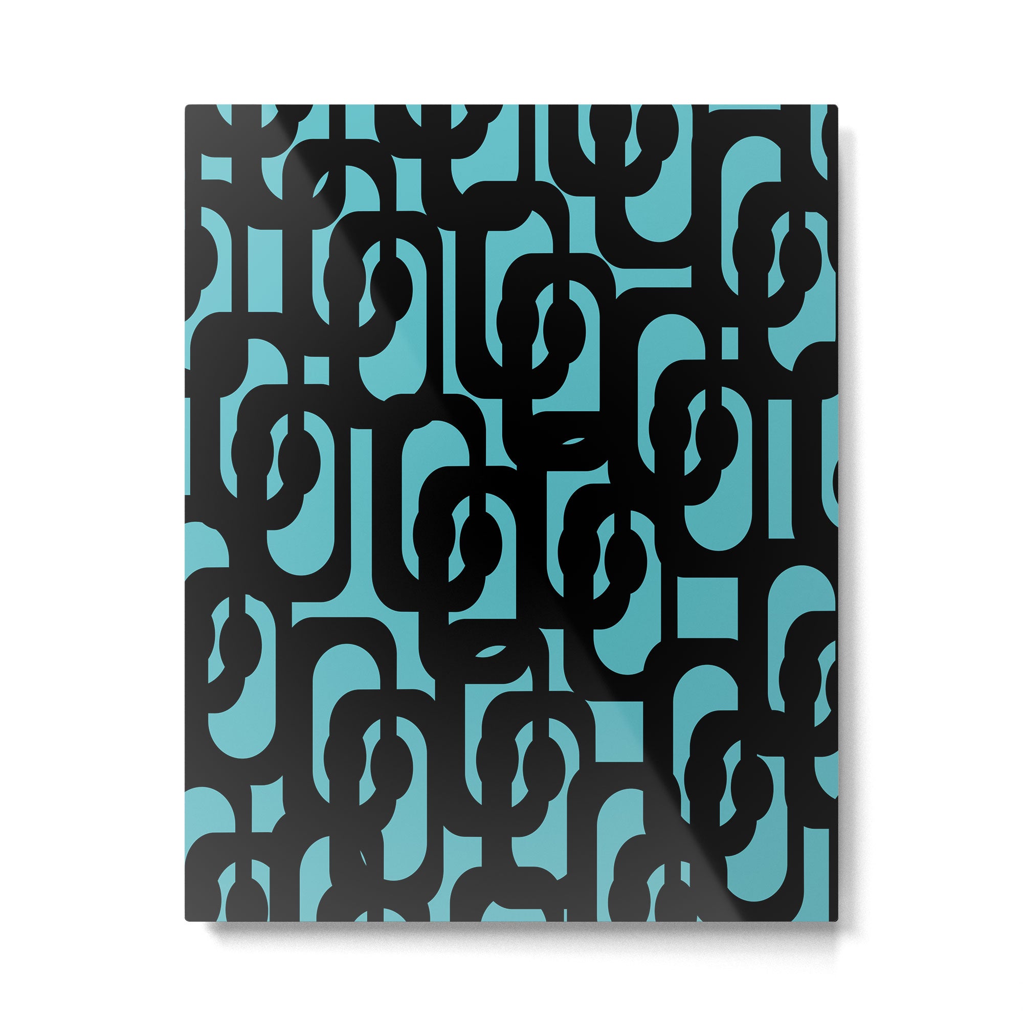 Mid Century Modern Turquoise and Black Loop Pattern Metal Print Gallery Image 6