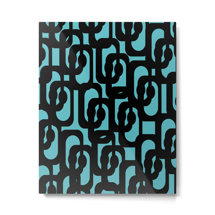 Mid Century Modern Turquoise and Black Loop Pattern Metal Print Gallery Image 1
