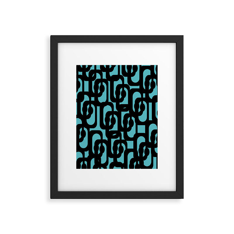 Mid Century Modern Turquoise and Black Loop Pattern Framed Art Print Gallery Image 6