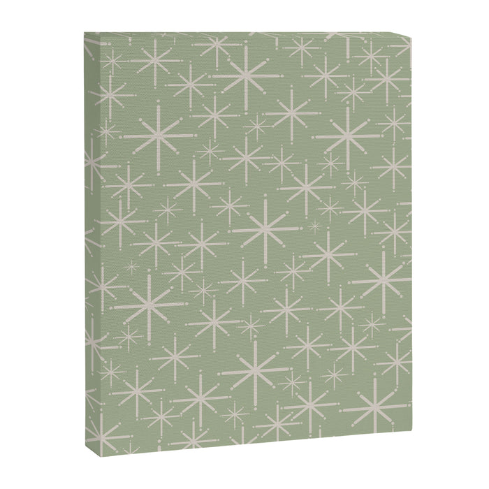 Mid Century Modern Twinkling Retro Starburst Pattern in Sage Green and Beige Canvas Print Gallery Image 1