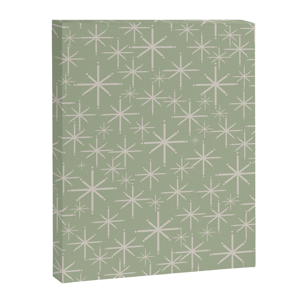 Mid Century Modern Twinkling Retro Starburst Pattern in Sage Green and Beige Canvas Print Gallery Image 8