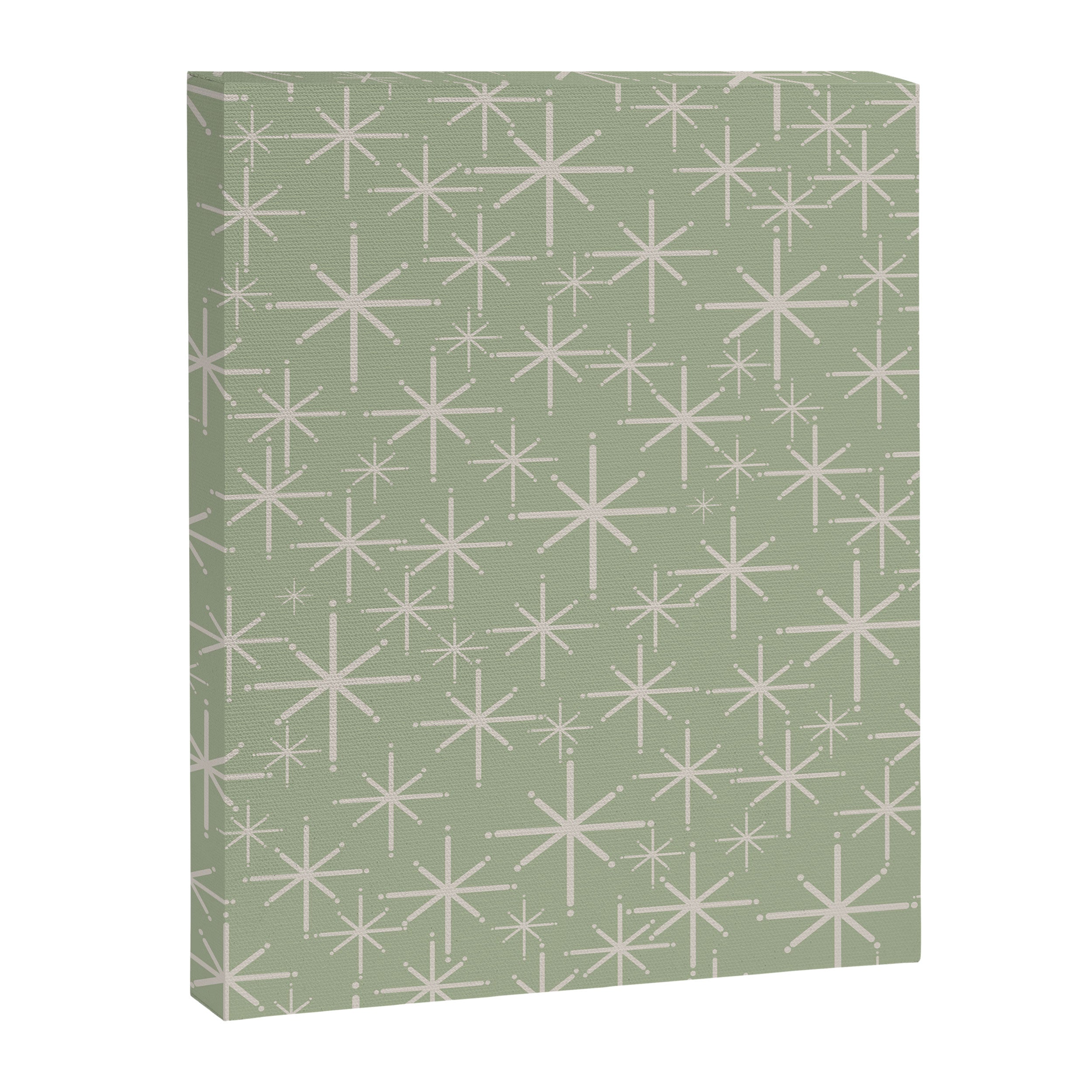 Mid Century Modern Twinkling Retro Starburst Pattern in Sage Green and Beige Canvas Print Gallery Image 8