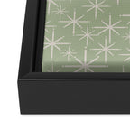 Mid Century Modern Twinkling Retro Starburst Pattern in Sage Green and Beige Framed Canvas Print Gallery Image 3