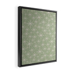 Mid Century Modern Twinkling Retro Starburst Pattern in Sage Green and Beige Framed Canvas Print Gallery Image 2