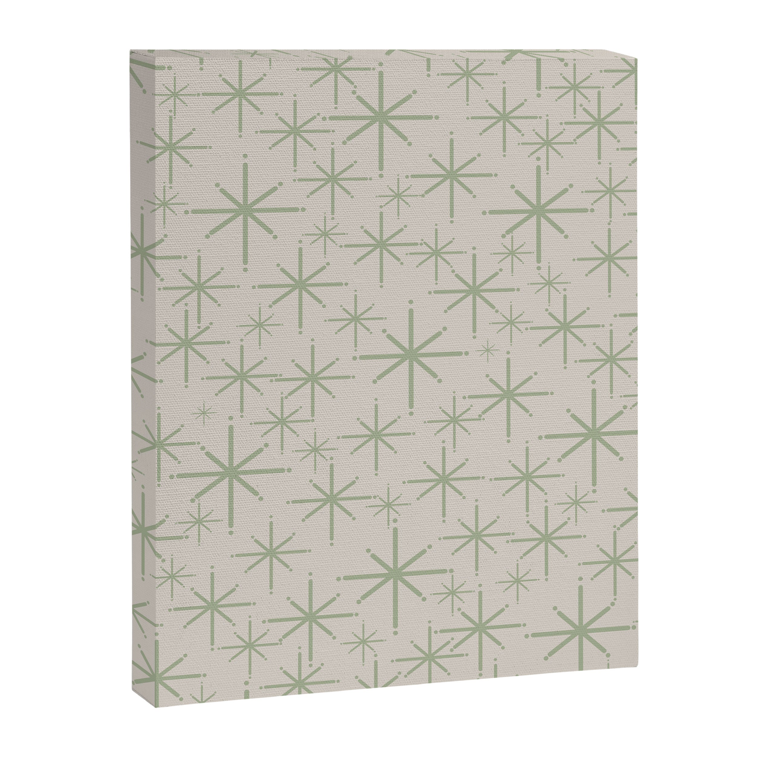 Mid Century Modern Twinkling Retro Starbursts in Sage Green and Beige Canvas Print Gallery Image 8