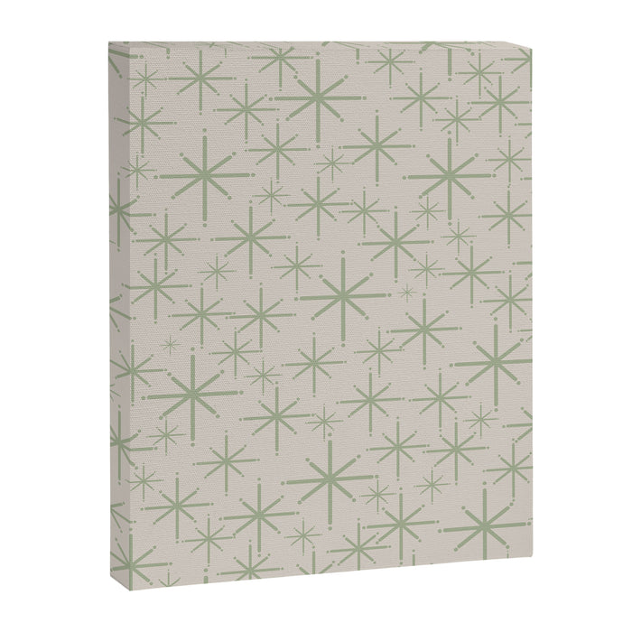 Mid Century Modern Twinkling Retro Starbursts in Sage Green and Beige Canvas Print Gallery Image 1