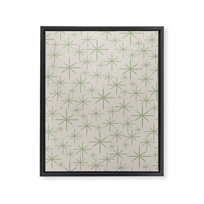 Mid Century Modern Twinkling Retro Starbursts in Sage Green and Beige Framed Canvas Print Gallery Image 8