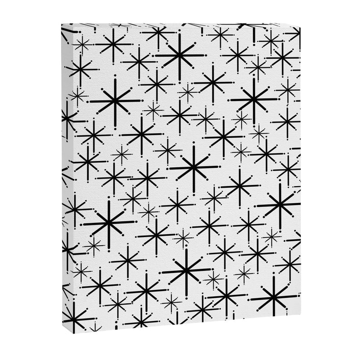 Mid Century Modern Twinkling Starburst Pattern in Black and White Canvas Print Gallery Image 1
