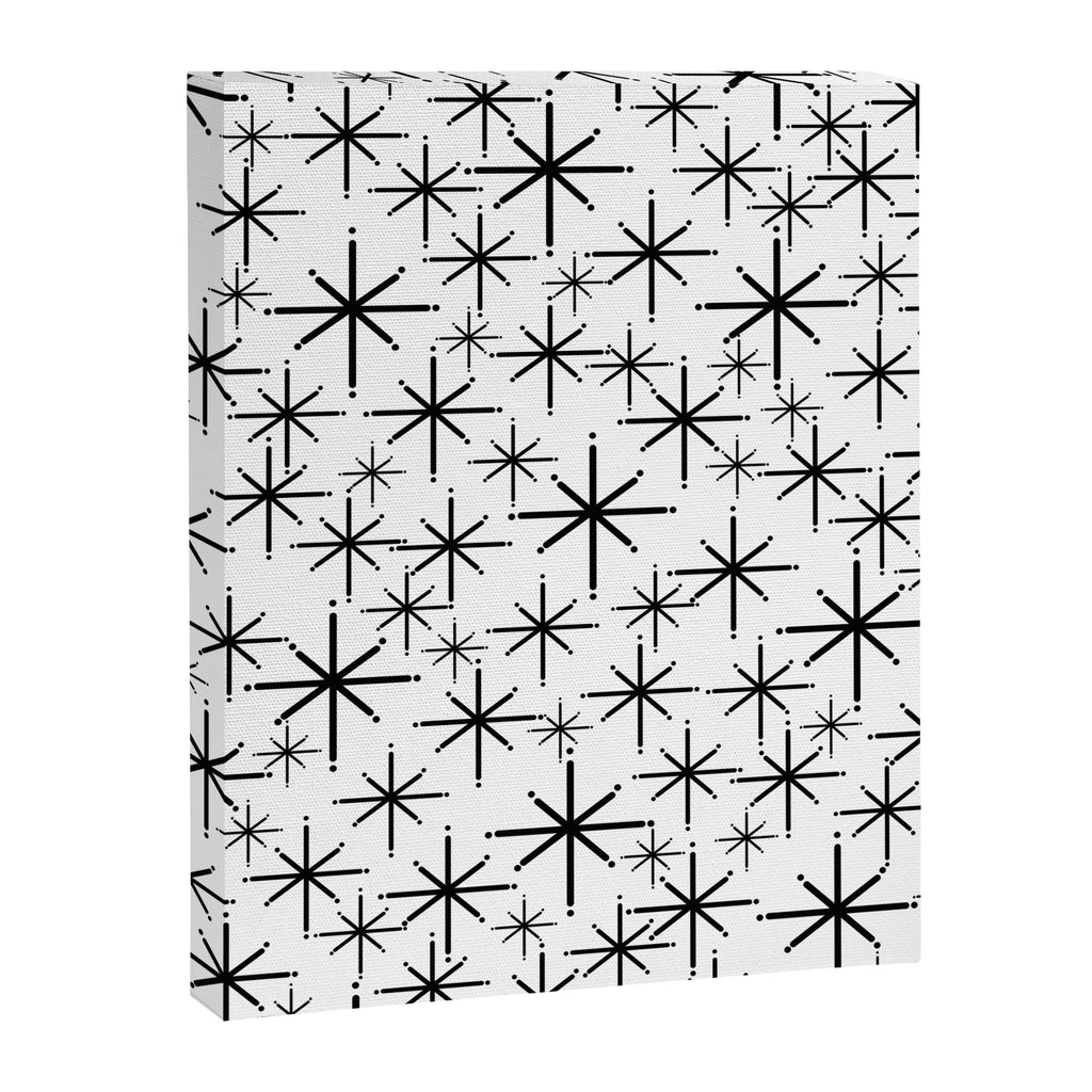 Mid Century Modern Twinkling Starburst Pattern in Black and White Canvas Print Gallery Image 8