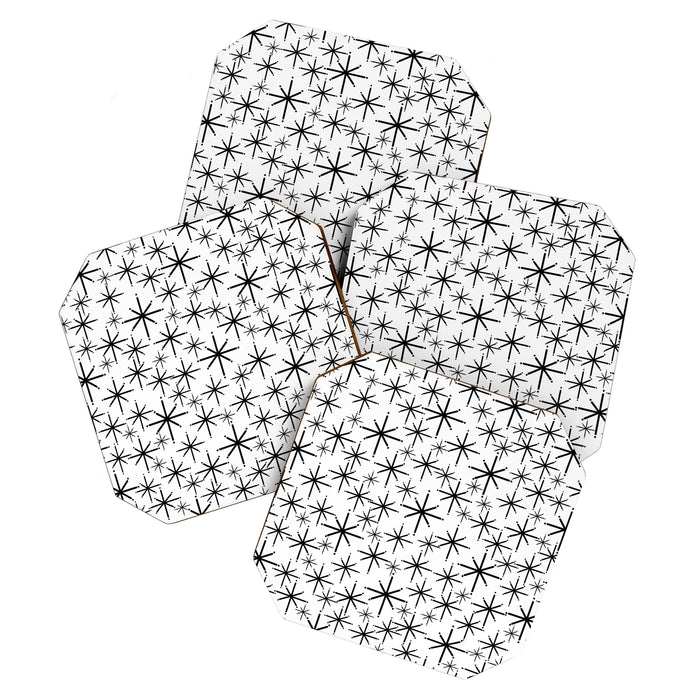 Mid Century Modern Twinkling Starburst Pattern in Black and White Coaster Gallery Image 1