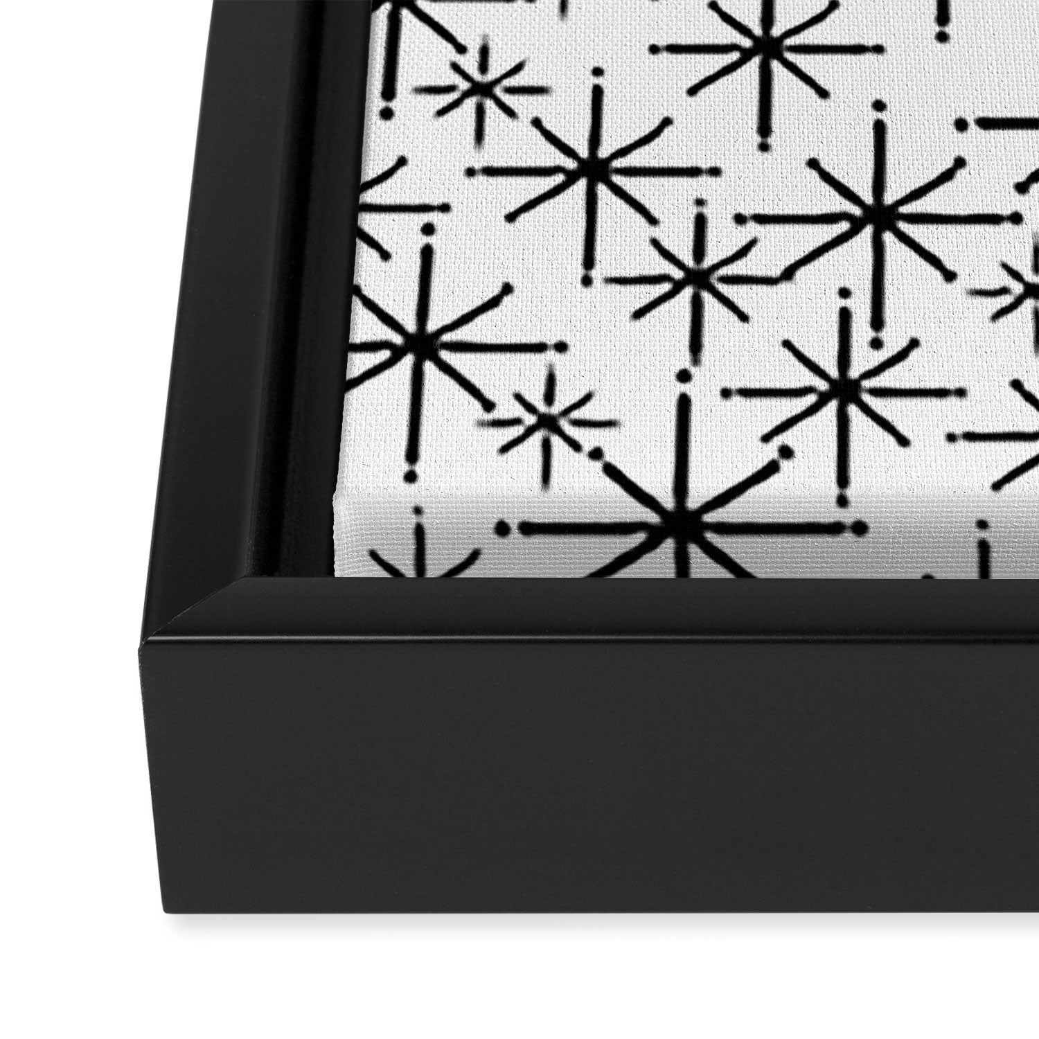 Mid Century Modern Twinkling Starburst Pattern in Black and White Framed Canvas Print Gallery Image 3