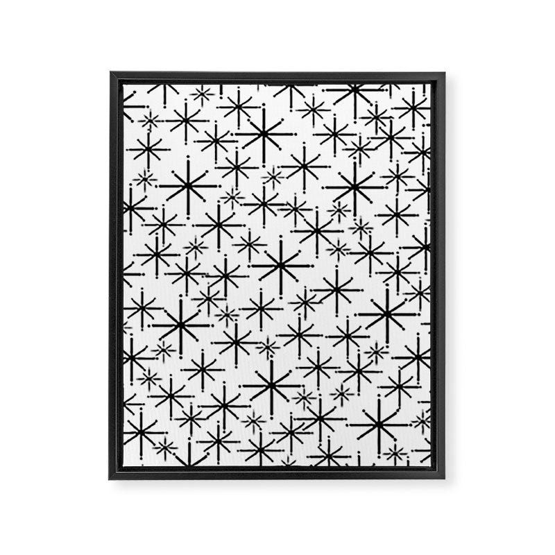 Mid Century Modern Twinkling Starburst Pattern in Black and White Framed Canvas Print Gallery Image 8