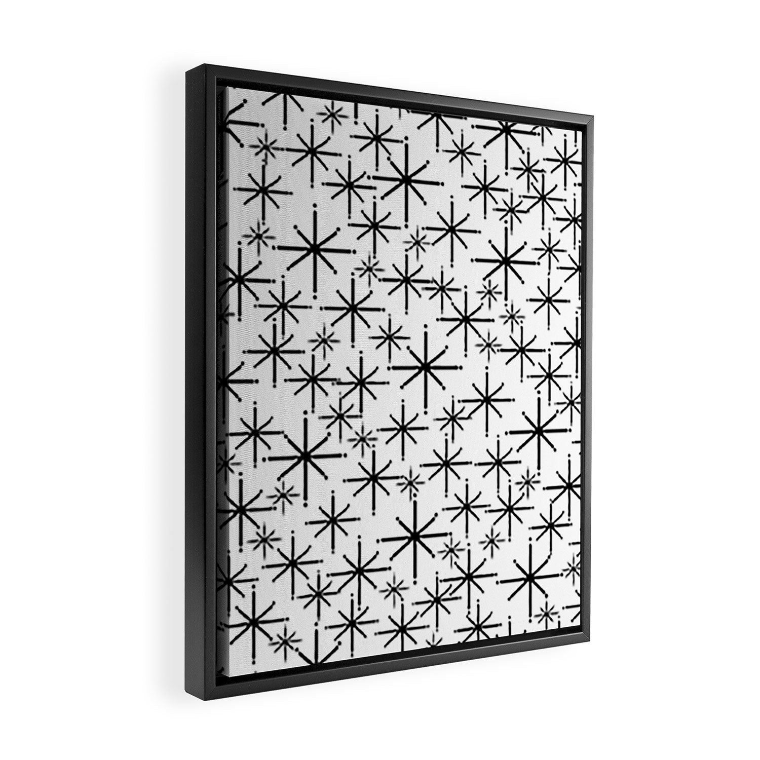 Mid Century Modern Twinkling Starburst Pattern in Black and White Framed Canvas Print Gallery Image 2