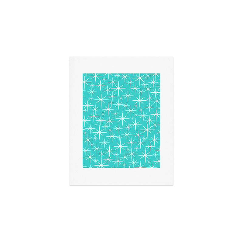 Mid Century Modern Twinkling Starburst Pattern in Robins Egg Turquoise Blue and White Art Print Gallery Image 1