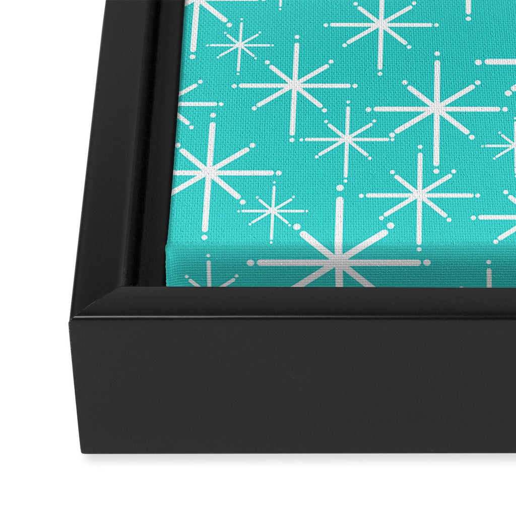 Mid Century Modern Twinkling Starburst Pattern in Robins Egg Turquoise Blue and White Framed Canvas Print Gallery Image 3