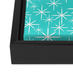 Mid Century Modern Twinkling Starburst Pattern in Robins Egg Turquoise Blue and White Framed Canvas Print Gallery Image 3