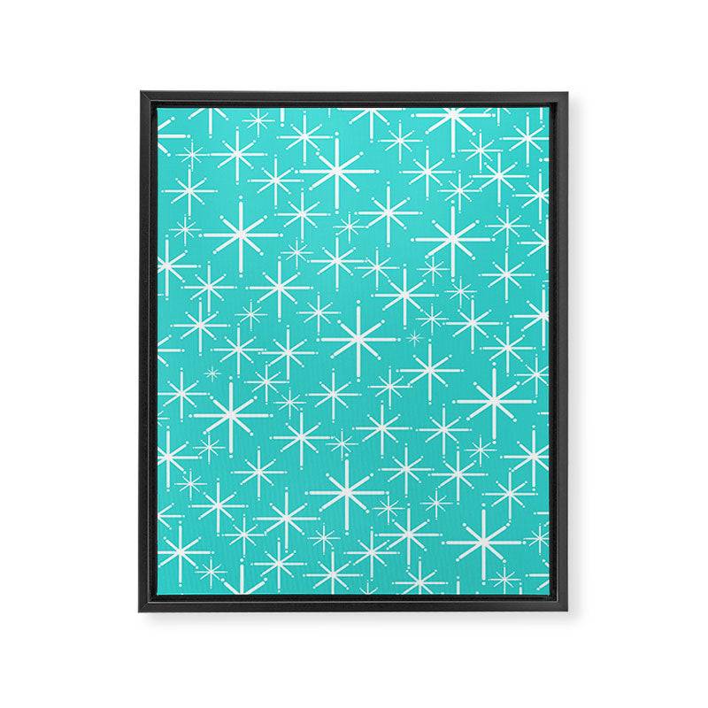 Mid Century Modern Twinkling Starburst Pattern in Robins Egg Turquoise Blue and White Framed Canvas Print Gallery Image 8