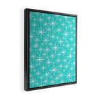 Mid Century Modern Twinkling Starburst Pattern in Robins Egg Turquoise Blue and White Framed Canvas Print Gallery Image 2
