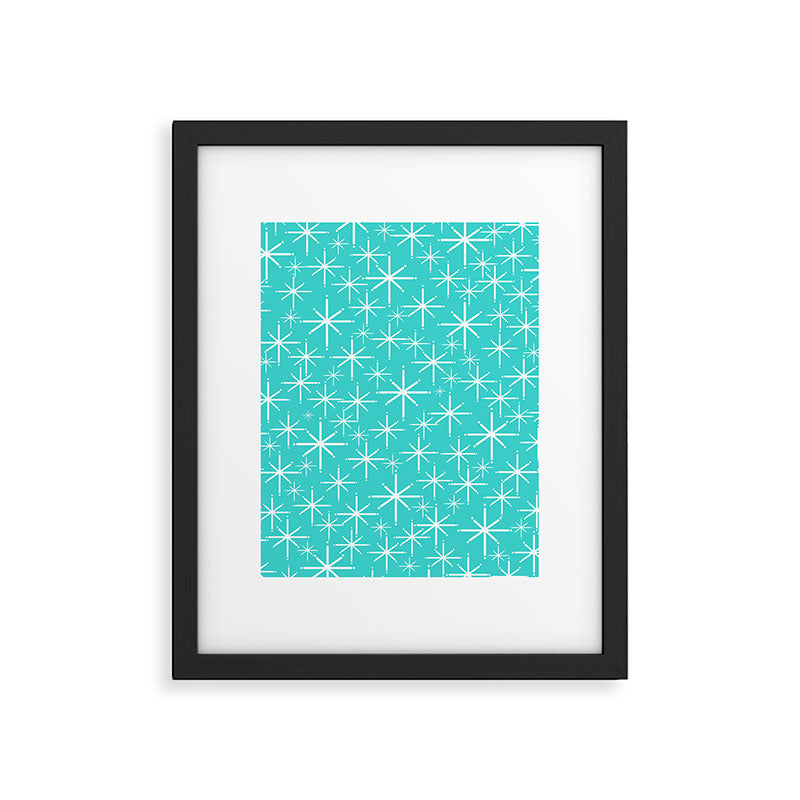 Mid Century Modern Twinkling Starburst Pattern in Robins Egg Turquoise Blue and White Framed Art Print Gallery Image 6